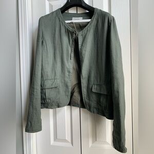 Caslon Open-Front Olive Green Linen Blend Jacket